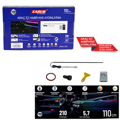 Carub Araç İçi Ambiyans Aydınlatma Wifi Kontrol 12-24V USB 110 cm Tekli BR4625526
