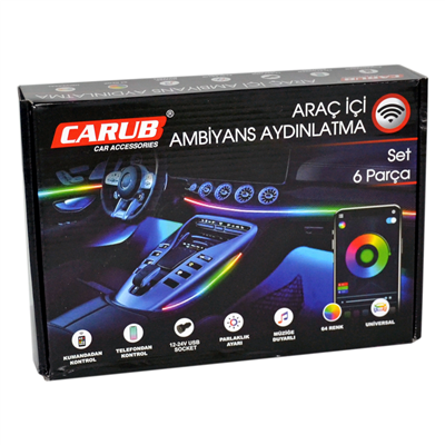 Carub Araç İçi Ambiyans Aydınlatma Wifi Kontrol 12-24V USB 6 Parça BR4625521