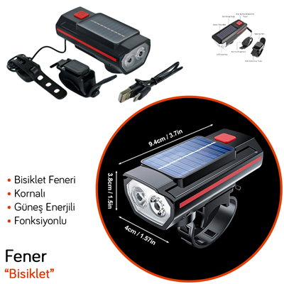 Carub Bisiklet Feneri Kornalı Güneş Enerjili BR4456030