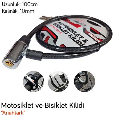 Carub Bisiklet ve Motosiklet Kilidi Anahtarlı 10x100 cm BR1740109