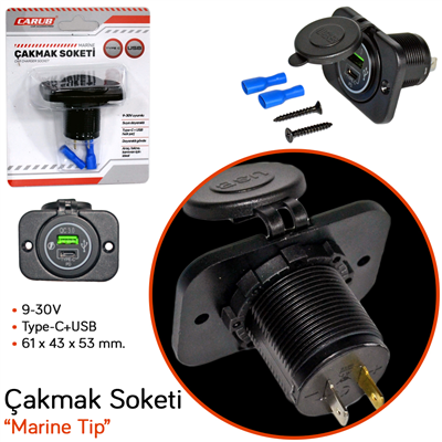Carub Çakmak Soketi 9-30V Marine Tip Type-C+USB BR1700814