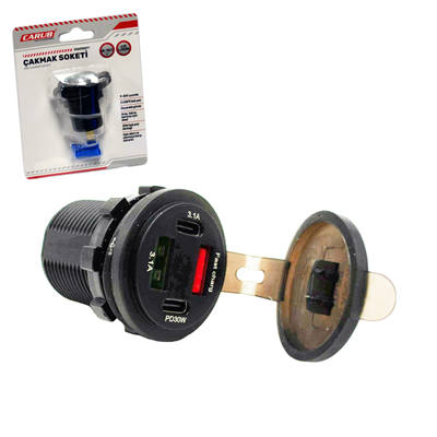Carub Çakmak Soketi 9-30V Marine Tip Voltmetre + 2 Type-C + 2 USB BR1700817