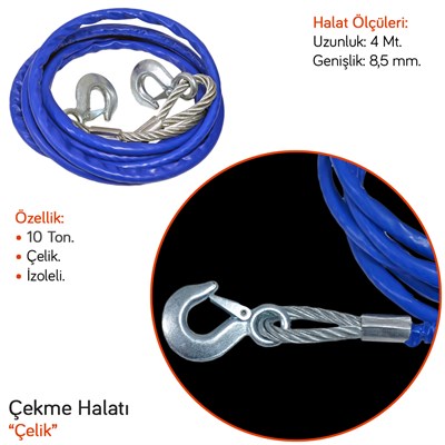 Carub Çekme Halatı 10 Ton Çelik İzoleli 4 mt 8,5 mm BR1720510