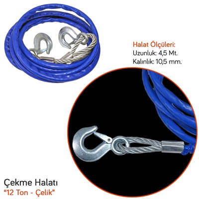 Carub Çekme Halatı 12 Ton Çelik İzoleli 4,5 mt 10,5 mm BR1720512