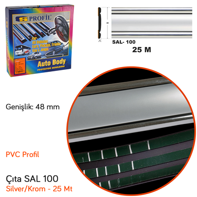 Carub Çıta SAL 100 48 mm x 25 mt Silver Kenarlar Krom BR1509900