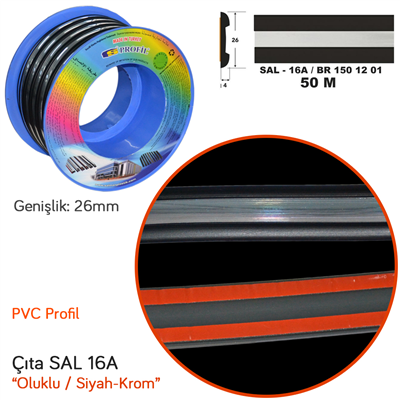 Carub Çıta SAL 16A 26 mm x 50 mt Oluklu Siyah Krom BR1501201