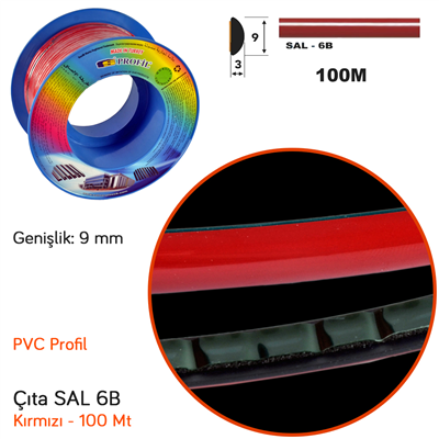 Carub Çıta SAL 6B 9 mm x 100 mt Kırmızı BR1500202