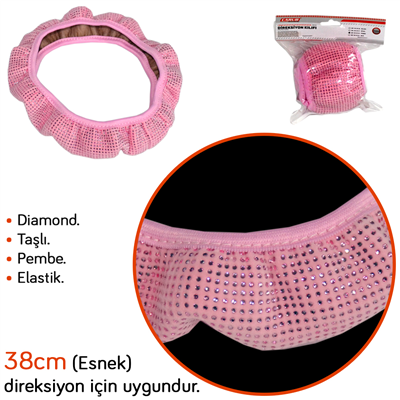 Carub Elastik Direksiyon Kılıfı Diamond 38 cm Pembe BR1842052