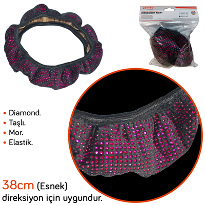 Carub Elastik Direksiyon Kılıfı Diamond 38 cm Mor BR1842053