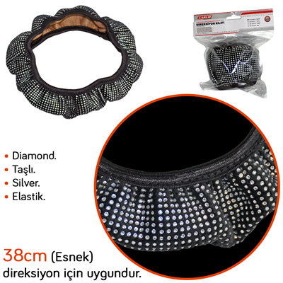Carub Elastik Direksiyon Kılıfı Diamond 38 cm Silver BR1842050