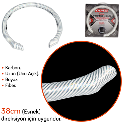 Carub Fiber Direksiyon Kılıfı Karbon Uzun Beyaz BR1850124