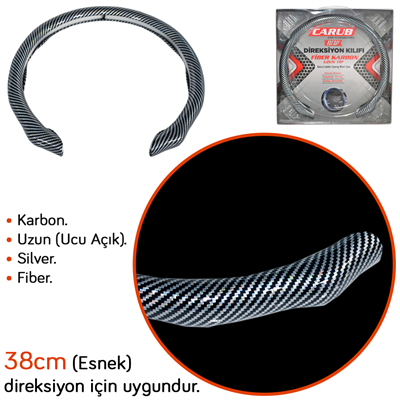 Carub Fiber Direksiyon Kılıfı Karbon Uzun Silver BR1850123