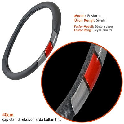 Carub Geçmeli Direksiyon Kılıfı Fosforlu Siyah (Sedef-Kırmızı) 40 cm BR1841428