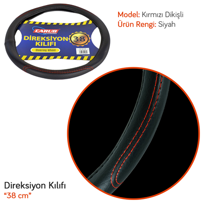 Carub Geçmeli Direksiyon Kılıfı Siyah (Kırmızı Dikişli) 38 cm BR1841930
