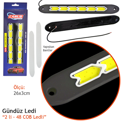 Carub Gündüz Lamba 12V Elastik 48 COB Ledli Ok 26x3 cm 2 li Beyaz BR4323001
