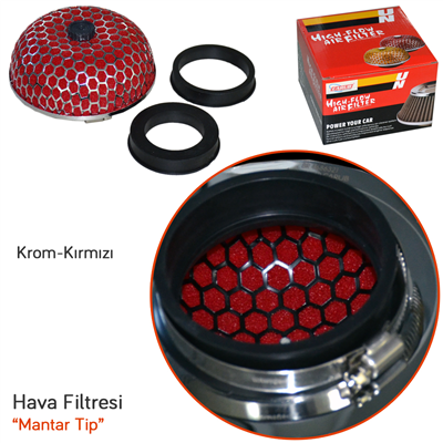 Carub Hava Filtresi Mantar Tuning Krom-Kırmızı (Giriş 2 Aparatlı) BR4686321