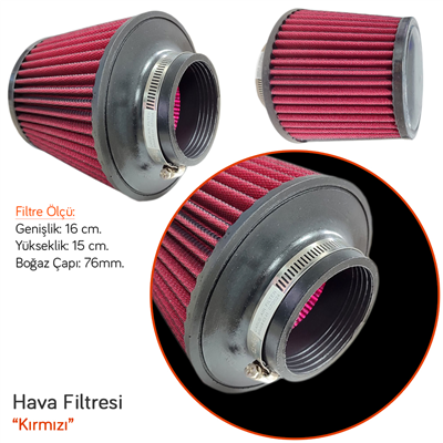 Carub Hava Filtresi Tuning Kırmızı 16cmx15cm (Giriş: 76mm) BR4686341
