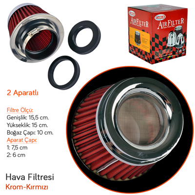 Carub Hava Filtresi Tuning Krom-Kırmızı 15cmx15,5cm (Giriş 2 Aparatlı) BR4686301