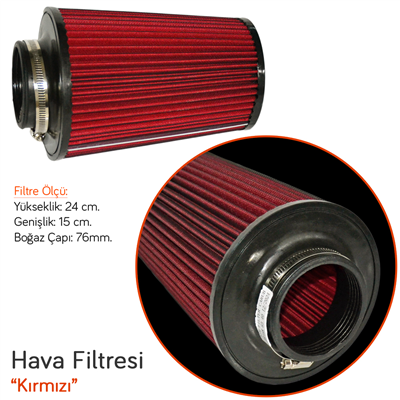 Carub Hava Filtresi Kırmızı Uzun 24cmx15cm (Giriş: 76mm) BR4686340