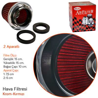 Carub Hava Filtresi Tuning Krom-Kırmızı 15cmx15cm (Giriş 2 Aparatlı) BR4686201