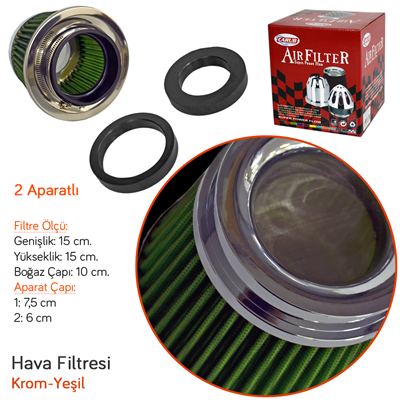 Carub Hava Filtresi Tuning Krom-Yeşil 15cmx15,5cm (Giriş 2 Aparatlı) BR4686302