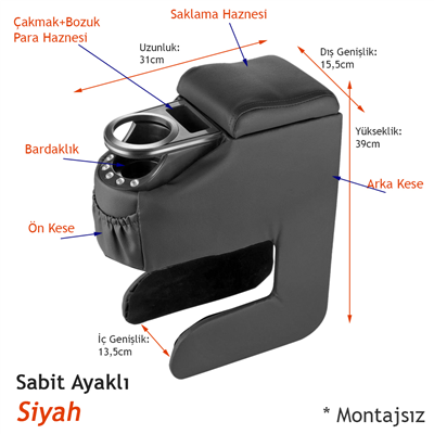 Carub Kolçak Montajsız Bardaklıklı Ayarlı Siyah BR4705704