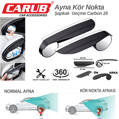 Carub Kör Nokta Ayna Şapkalı Geçme Karbon 2 li 19x5,5x6 cm BR0221251