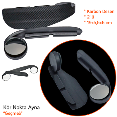 Carub Kör Nokta Ayna Şapkalı Geçme Karbon 2 li 19x5,5x6 cm BR0221251