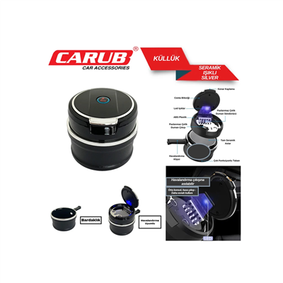 Carub Küllük Portatif Lüx Işıklı Seramik Siyah-Silver BR2944645