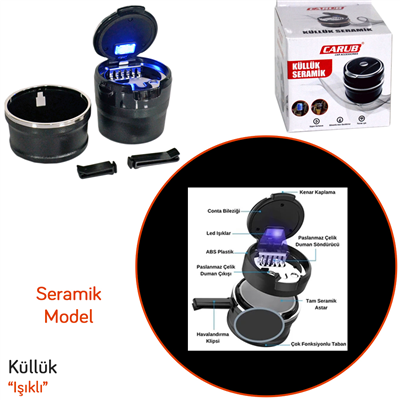 Carub Küllük Portatif Lüx Işıklı Seramik Siyah-Silver BR2944645