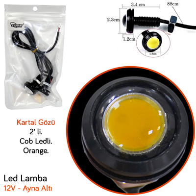 Carub Led Lamba Ayna Altı Kartal Göz 12V 23 mm Orange 2 li BR4621023