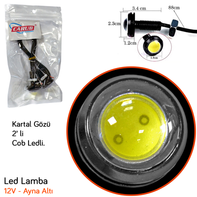 Carub Led Lamba Ayna Altı Kartal Göz 12V 23 mm Buz Mavi 2 li BR4621024