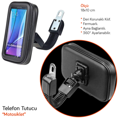 Carub Motosiklet Telefon Tutucu Deri Fermuarlı 18x10 cm BR5901964