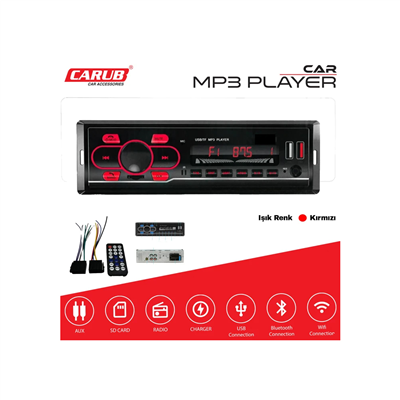 Carub Oto Teyp MP3 Çalar (Bluetooth+2 USB+SD) Kırmızı Işıklı 60Wx4 SX-8800 BR2749951