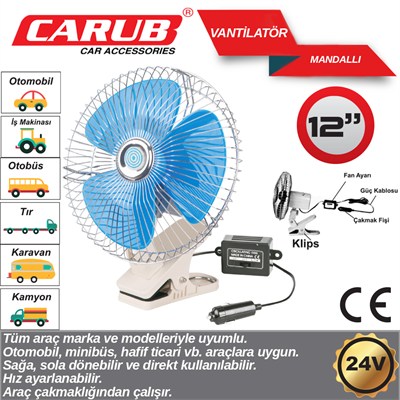Carub Oto Vantilatör 24V 12 inç Mandallı BR6400405