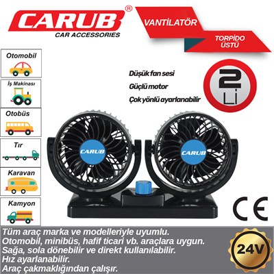 Carub Oto Vantilatör 24V 4 inç 10W Torpido Üstü İkili Fan Ayarlı BR6400609