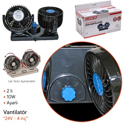 Carub Oto Vantilatör 24V 4 inç 10W Torpido Üstü İkili Fan Ayarlı BR6400609