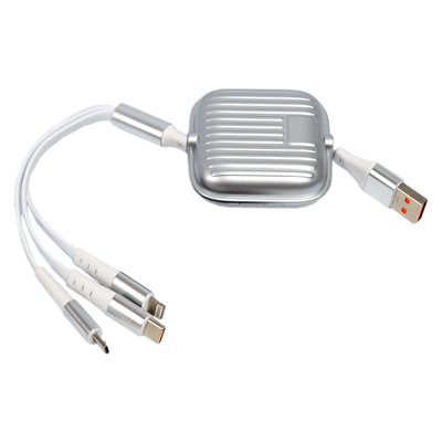 Carub Şarj Kablosu Ayarlı 3in1 Usb+Type-C+Lightning (Çift Giriş) 1,2 mt 100W BR5901869
