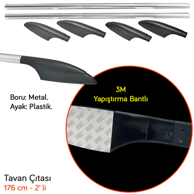 Carub Yan Tavan Çıtası Metal Silver 176 cm 2 li BR0761032