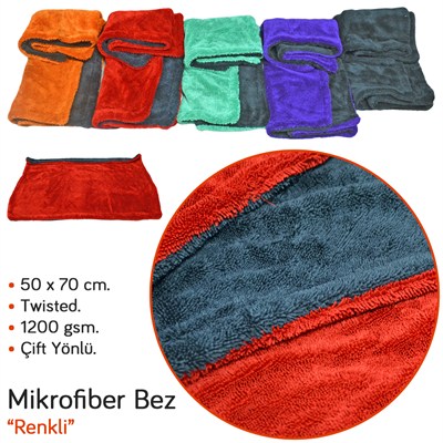 Ebrayn Mikrofiber Bez Twisted Çift Yönlü 1200 gsm 50x70 cm Renkli EBR-627