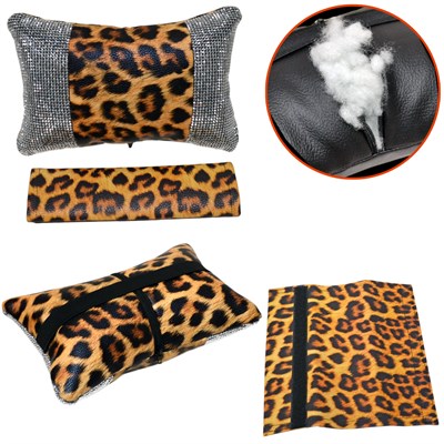 NYF Fox Boyun Yastığı ve Kemer Yastığı Seti Pırlanta Taşlı Leopar Sarı