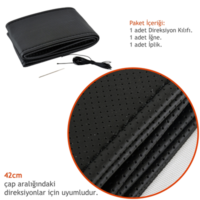 Fox Dikmeli Direksiyon Kılıfı Noktalı Siyah (Minibüs-Ticari) 42 cm