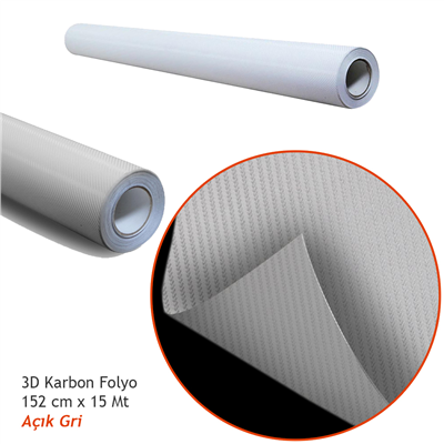 Guard 3D Karbon Kaplama Folyo 152 cm x 15 mt Açık Gri Hava Kanallı (170 micron)