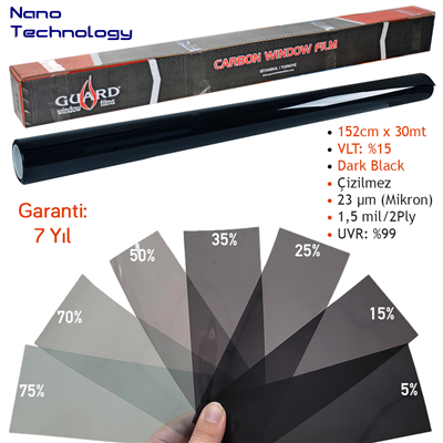 Guard Carbon Cam Filmi VLT %15 Dark Black 152 cm x 30 Mt (Nano Teknoloji)