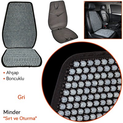 Guard Sırt Minderi Oturmalı Ahşap Boncuklu Gri 697.GR