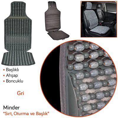 Guard Sırt Minderi Oturmalı Başlıklı Ahşap Boncuklu Gri 775.GR