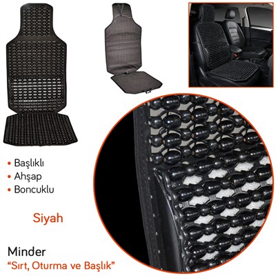 Guard Sırt Minderi Oturmalı Başlıklı Ahşap Boncuklu Siyah 775.BL