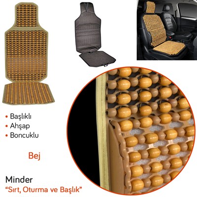 Guard Sırt Minderi Oturmalı Başlıklı Ahşap Boncuklu Bej 775.BJ