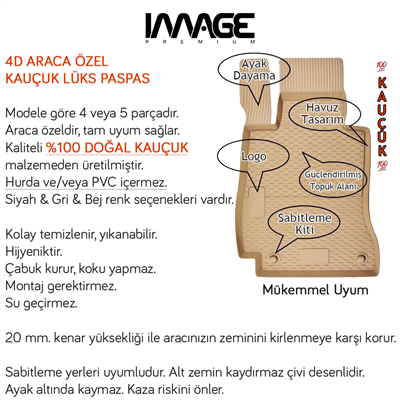 İmage Honda Civic 2016-2021 4D Havuzlu Paspas - BEJ