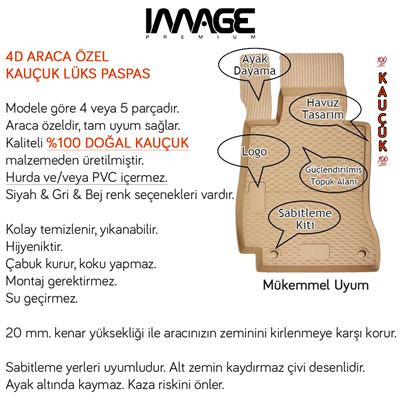 İmage Mercedes E Serisi (W212) 2010-2015 4D Havuzlu Paspas - BEJ